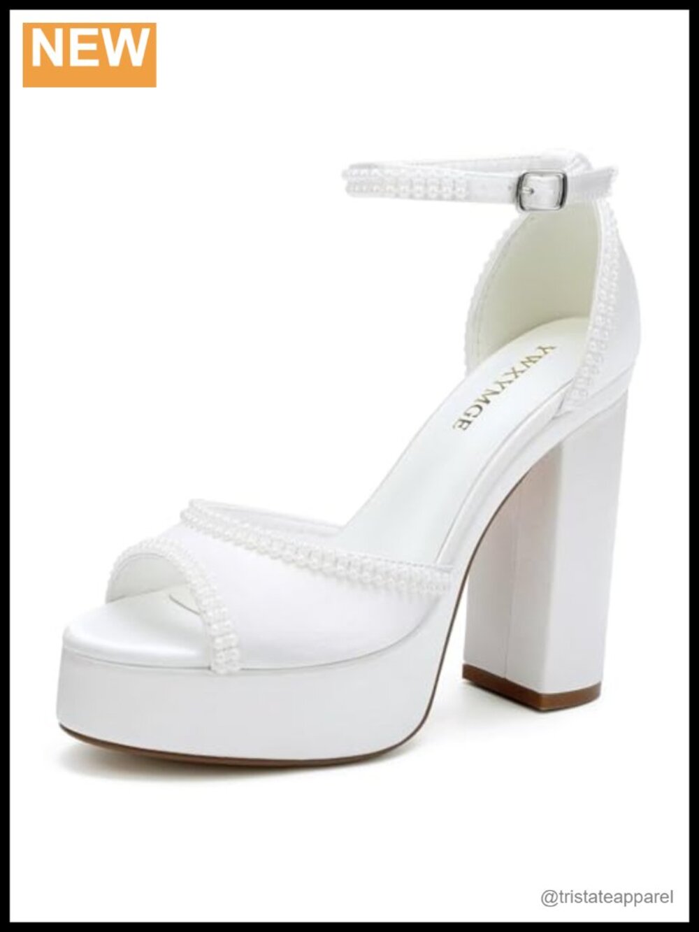 Pearl Satin Platform Heels Ankle Strap Open Toe Wedding Bridal Sandals